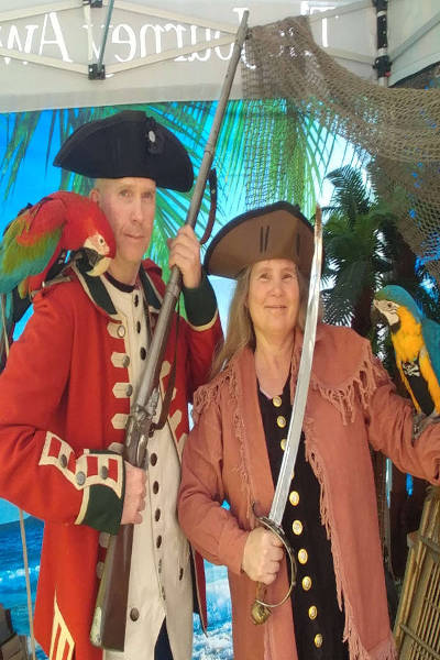 man and woman dressed up